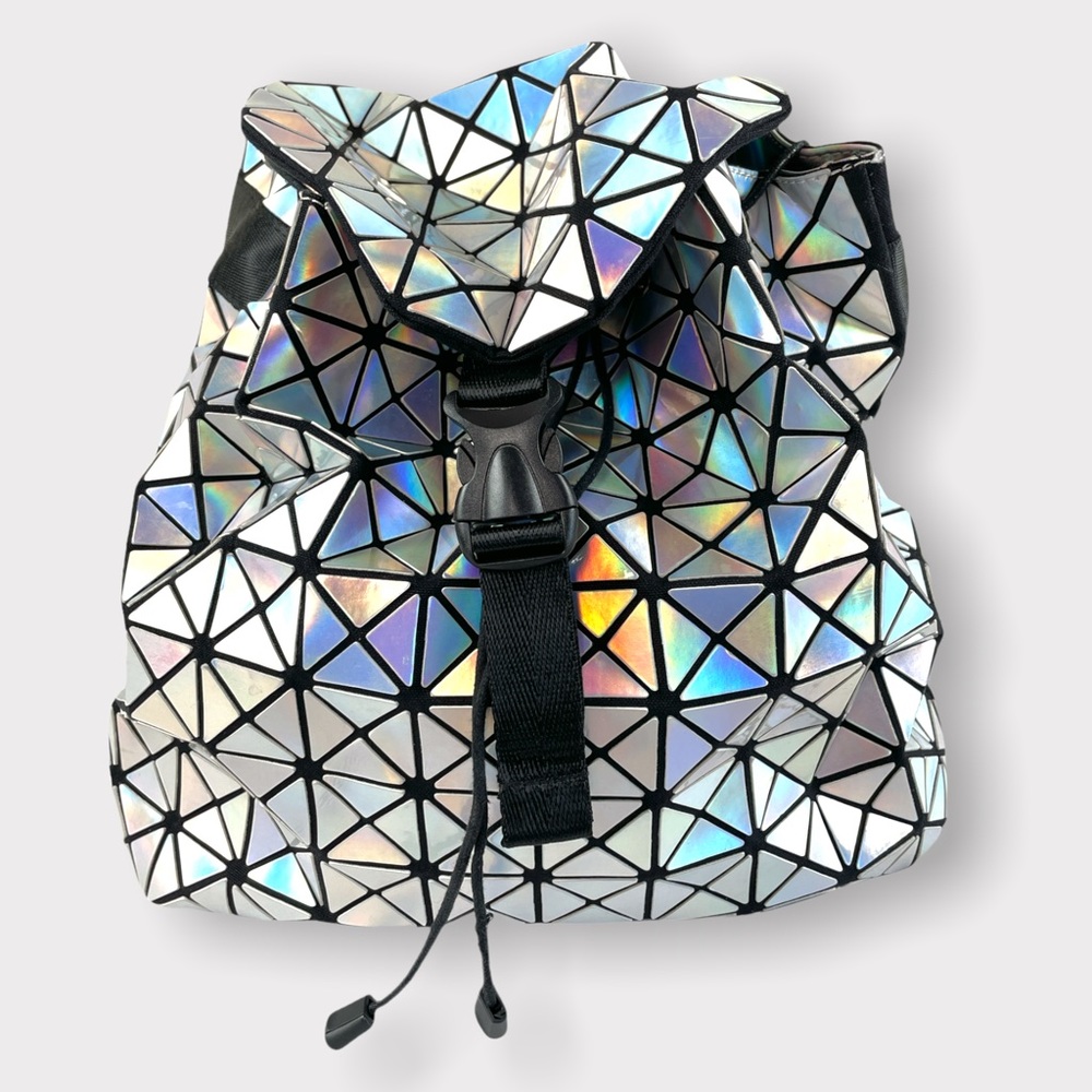 Futuristic Space Iridescent Holographic Geometric Triangles Backpack - Picture 3 of 13
